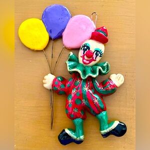 Vintage Dough Art Clown Ornament